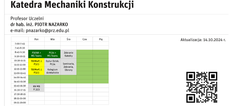 Tabliczka z rozkładem zajęć w semestrze zimowym 2024/2025